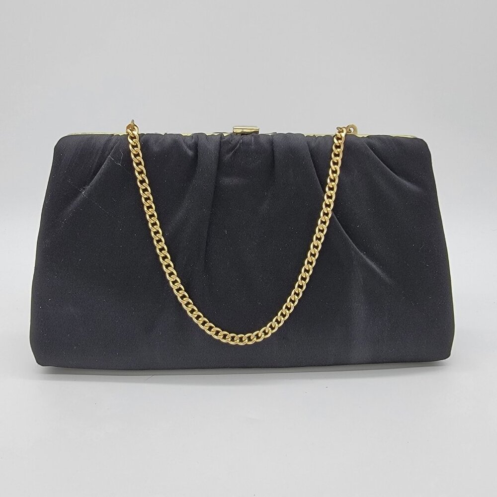 Vintage Harry Levine HL USA Black Fabric Classic Evening Clutch‎ Chain Purse EUC